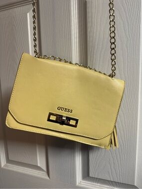 GUESS Pale Yellow Crossbody with Gold Chain
